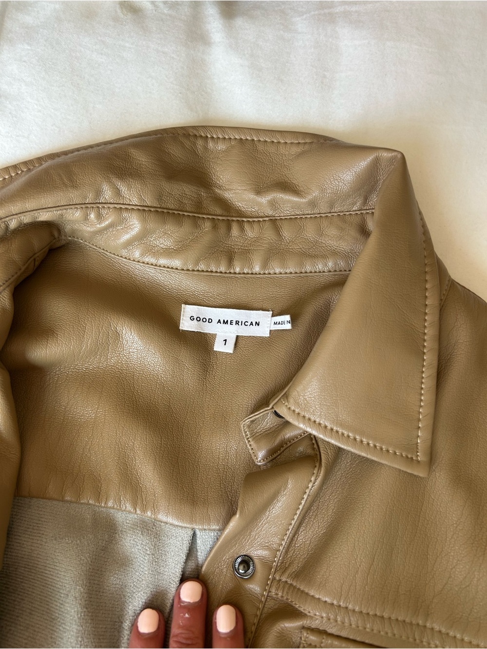 Good American Camel/Tan Leather Shirt Jacket